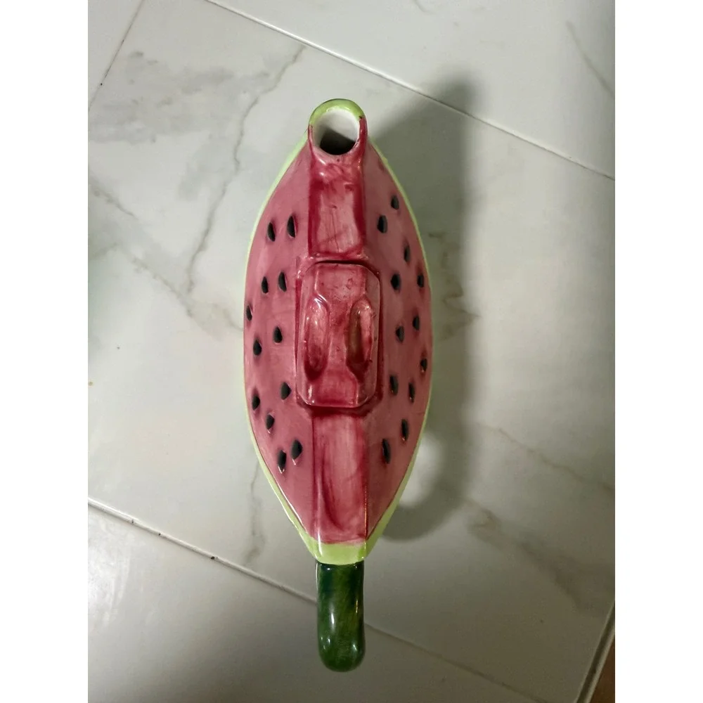 Vintage Watermelon Slice Ceramic Teapot Pink Green Fruit Shaped Tea Pot Lid